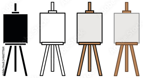 Art Easel and Canvas 2D Clipart Set - Outline, Silhouette and Color