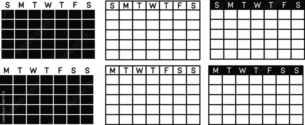 Vetor de Simple Monthly Calendar Grid Clipart Set - Outline and ...