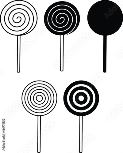 Spiral Sucker Clipart Set - Outline and Silhouette