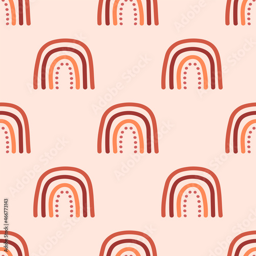 Cute seamless pattern with repeating rainbow drawn by hand. Simple vector illustration.