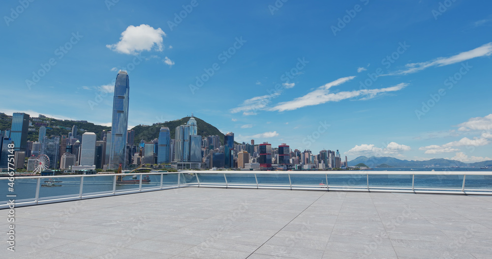 Hong Kong city skyline with shopping mall