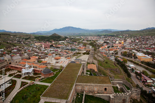 Small town on the background of mountains. photo