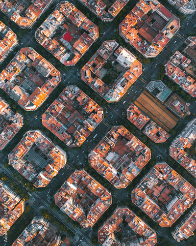 Aerial view of Barcelona Eixample quarter, Barcelona, Spain. photo
