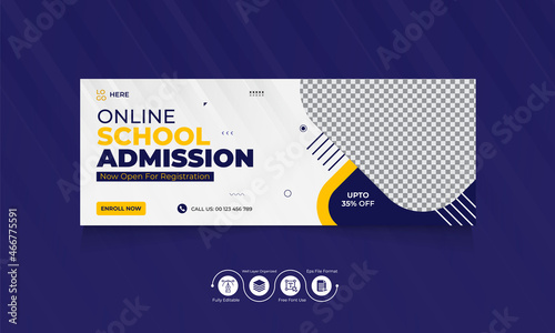 School admission Facebook cover, Kids education social media banner, Back to School Fb Timeline cover editable template, Colorful design set