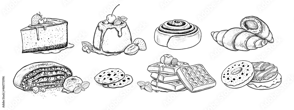 Vector set of desserts and bakery products Vector set of desserts and bakery products