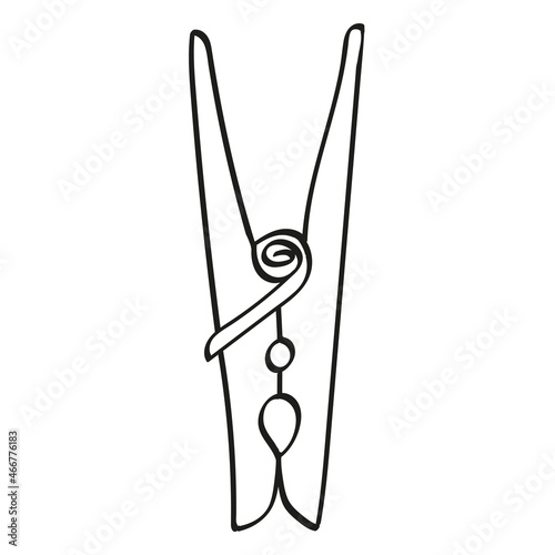 Vector image of a clothespin. Black outline. Hand-drawn. 