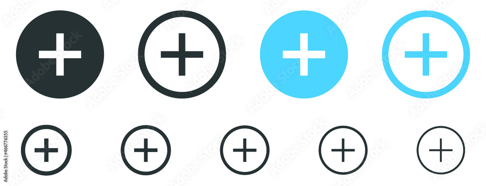 Add, new, plus icon symbol - create icons, more button in filled, thin line, outline and stroke style for apps and website - obrazy, fototapety, plakaty 