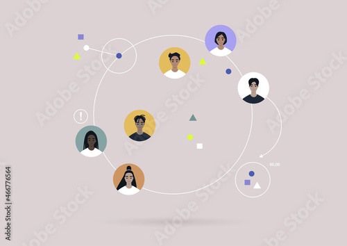 Global communications concept, a Circle with colorful user avatars on it, Globalisation photo