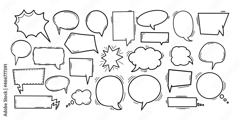Fototapeta premium Comic Speech Bubbles collection. Isolated on white background vector illustration, clouds with place for text.