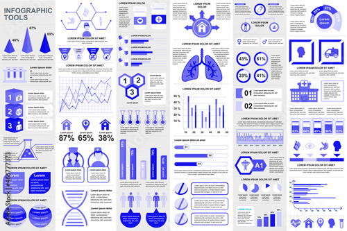 Bundle medical infographic elements data visualization vector design template. Mega set. Can be used for steps, processes, workflow, diagram, healthcare concept, timeline, icons, info graphics.