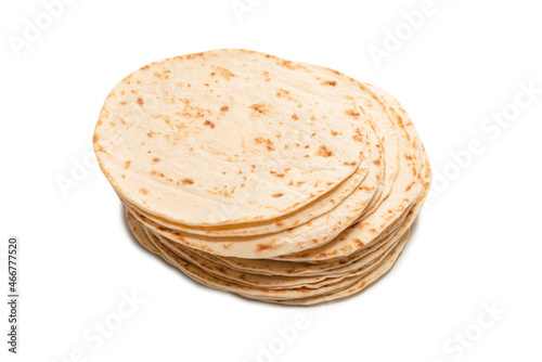 Grilled pitta bread isolated on white background.