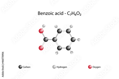 Molecular formula of benzoic acid. Benzoic acid is the simplest aromatic carboxylic acid. photo