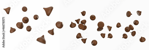Illustration of scattered chocolate chips and morsels on white background