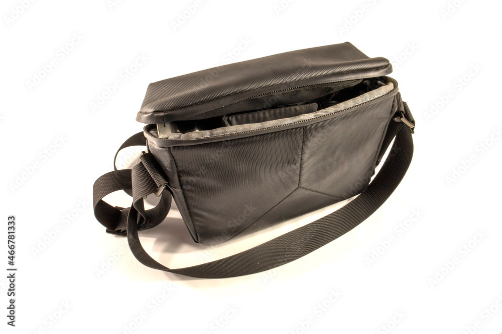 Black bag with belt isolated on white Black bag with belt isolated on white