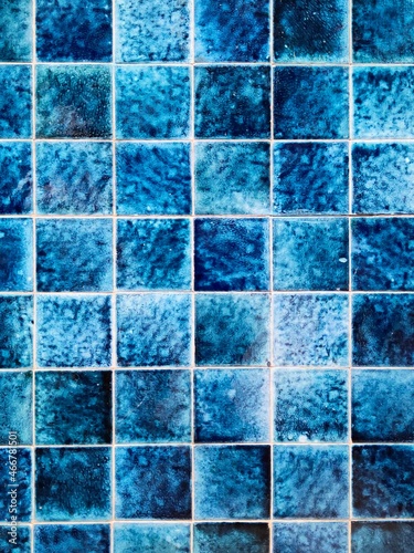 texture of vintage blue ceramic mosaic with white grout