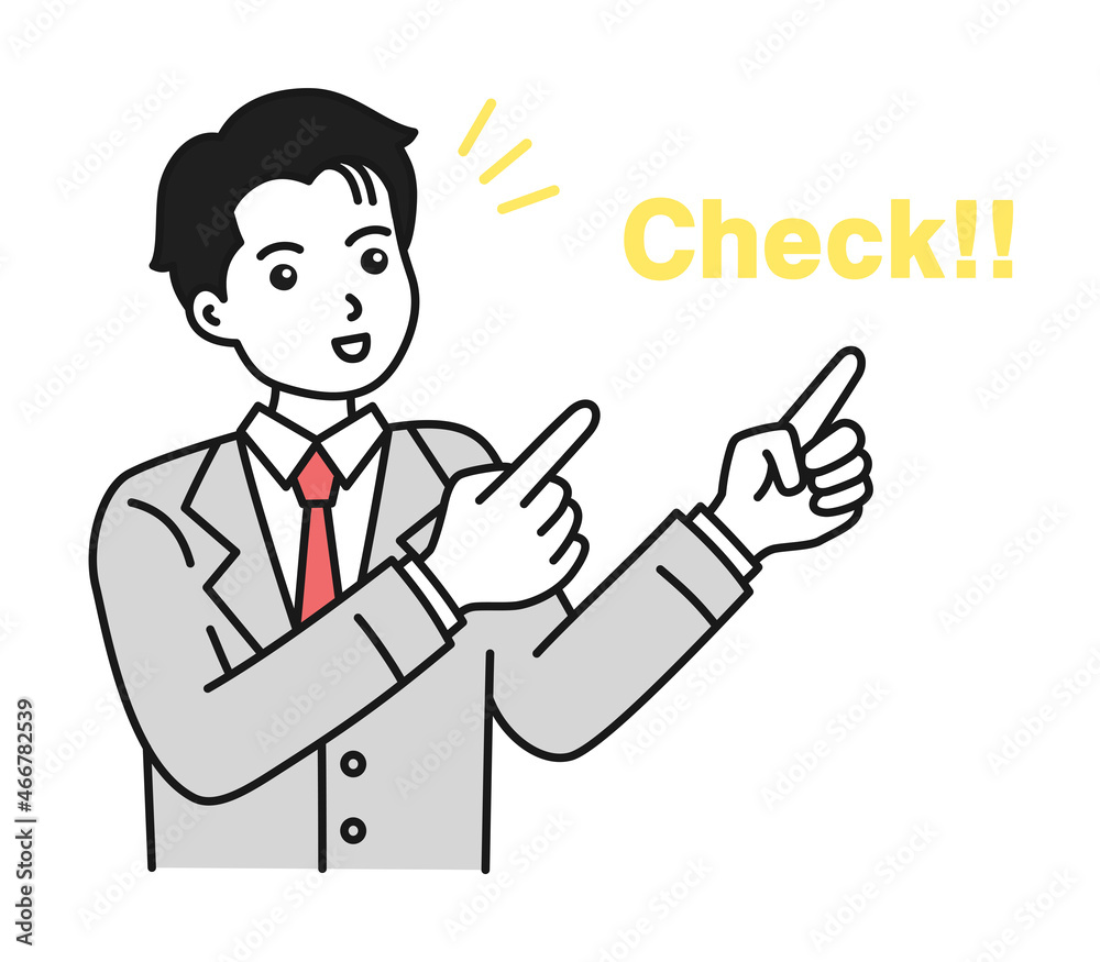 両手で指差してポイントを紹介する男性のイラスト素材 両手で指差してポイントを紹介する男性のイラスト素材