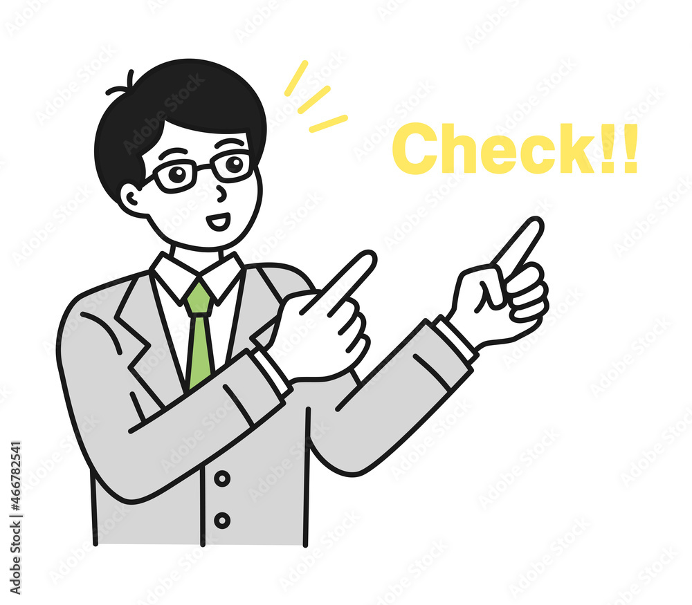 両手で指差してポイントを紹介する男性のイラスト素材 両手で指差してポイントを紹介する男性のイラスト素材