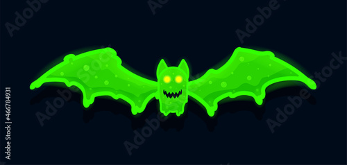 Spooky realistic bat with radiation slime. Perfect for halloween parties banner. Vector Illustration.