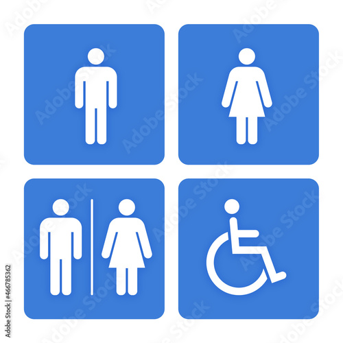 Set of toilet sign. Male, female and disable restroom symbol 