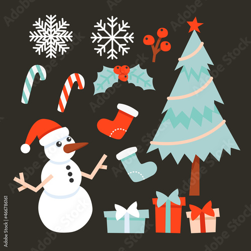 Christmas celebration cliparts chrismas tree cookies snowman presents snowflakes socks candy 