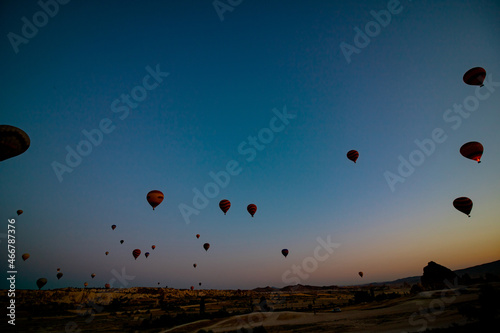 Hot air balloons on the sky at sunrise in Cappadocia Turkey