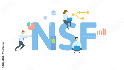 NSF, Not Sufficient Funds. Concept with keyword, people and icons. Flat vector illustration. Isolated on white.