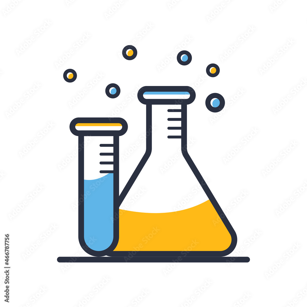 Chemicals reaction. Test tubes icon isolated on white background. Element for mobile concepts and web apps. Design elements, colored. Flat style vector illustration. Chemicals reaction. Test tubes icon isolated on white background. Element for mobile concepts and web apps. Design elements, colored. Flat style vector illustration.