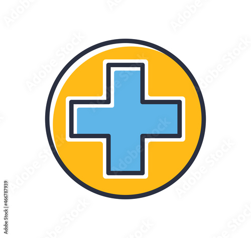 Pharmacy icon. First aid sign isolated on white background. Design elements, colored. Element for mobile concepts and web apps. Flat style vector illustration.