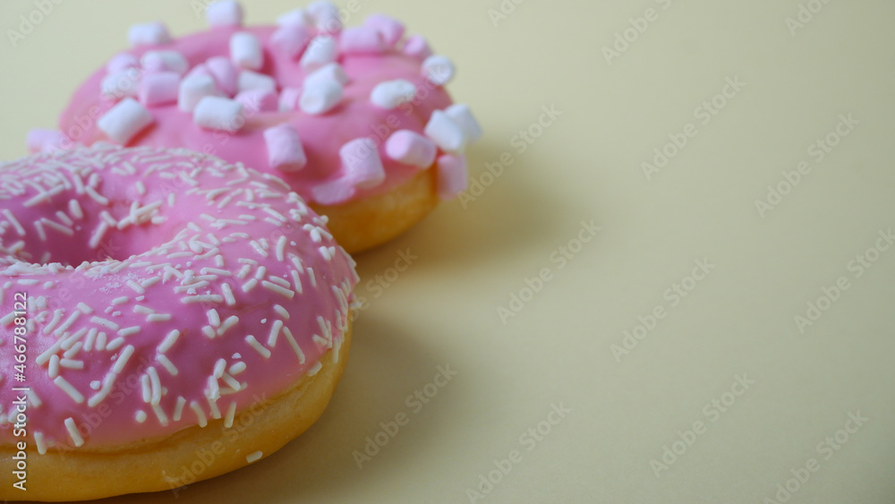 Food. Dessert. Dessert colorful snack. Delicious donut with sprinkles. Bakery cake. Sweet food dessert donuts. Close-up of donuts (Berlin pancakes) Food. Dessert. Dessert colorful snack. Delicious donut with sprinkles. Bakery cake. Sweet food dessert donuts. Close-up of donuts (Berlin pancakes)