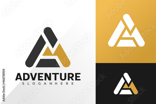 Letter A mountain adventure logo vector design. Abstract emblem, designs concept, logos, logotype element for template