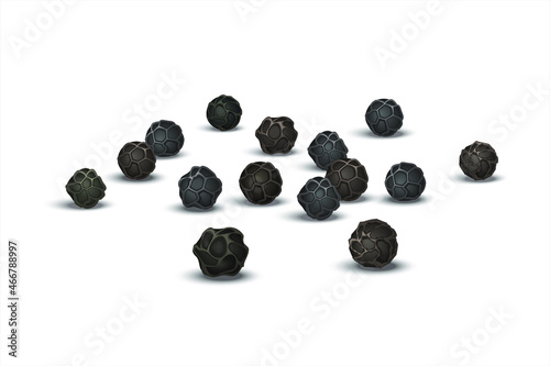 Handful of black peppercorns, Spices. Realistic vector illustration pepper seeds isolated on white background.