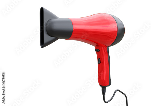 Electric red hair dryer isolated on white background