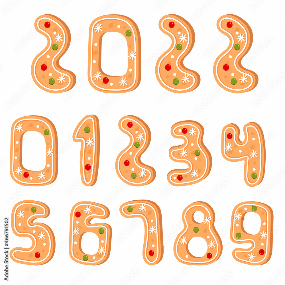 Numbers from gingerbread cookies set, isolated on white background. Christmas ornament vector illustration Numbers from gingerbread cookies set, isolated on white background. Christmas ornament vector illustration