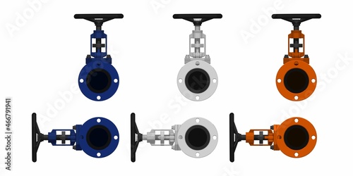 Set of isolated valve on white background