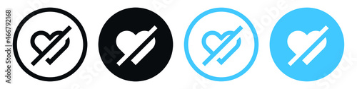 no heart icon, dislove icon, ban heart, no love symbol, heart broken icon button,  prohibited, Forbidden, stop in filled, thin line, outline and stroke style for apps and website