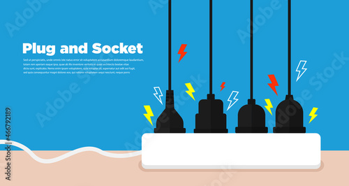 Plug in full power outlet, danger concept vector flat