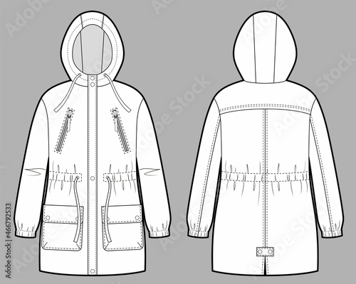 Vector illustration of women's parka. Front and back