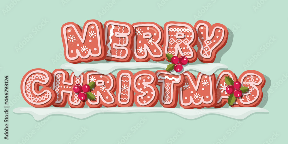 Merry Christmas. Gingerbread Cookie decorative banner. Greeting card. Vector