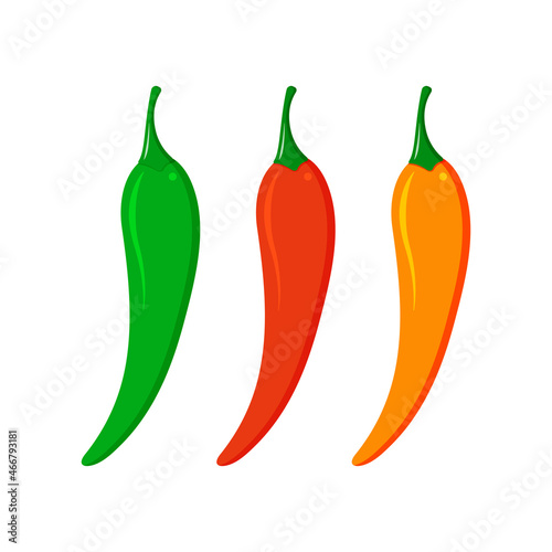 Set of mexican chili jalapeno peppers, bright vector isolated illustrations.