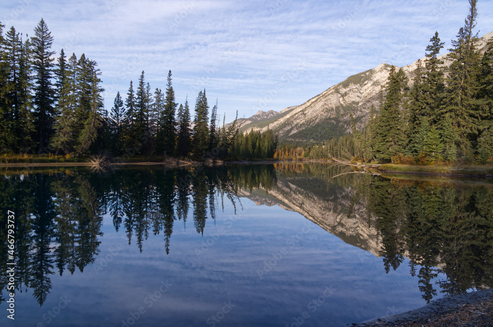 Bow River with Morning Light and a Mountain in the Background