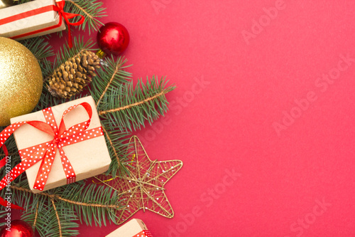 Christmas decoration background. Christmas tree and holidays ornament. Copy space © Roman Motizov