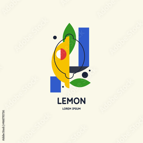 Vector graphics in a minimalistic fashionable style with geometric elements.. Illustration of a lemon.