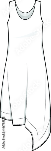 asymmetric hem relaxed tank dress flat sketch vector illustration