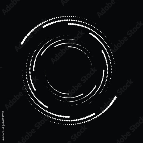 Rotating halftone dots in Spiral Form for comic books . Twirl background . Vector Illustration . Round Logo . Spiral Design element . Abstract Geometric vortex.