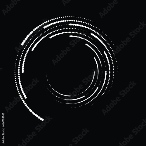 Rotating halftone dots in Spiral Form for comic books . Twirl background . Vector Illustration . Round Logo . Spiral Design element . Abstract Geometric vortex.