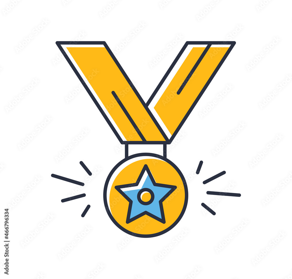 Medal icon. Award isolated on white background. Design elements color. Can be used for mobile concepts and web applications, social networks. Flat style vector illustration.