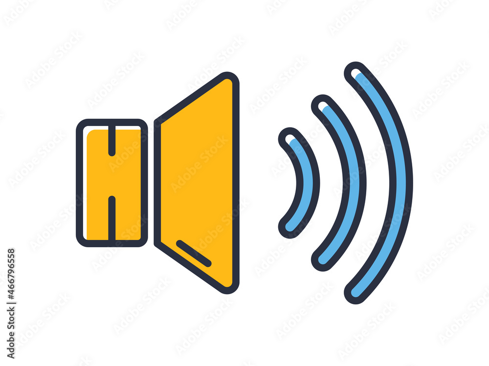 Speaker sound icon. Audio speaker volume isolated on white background. Design elements colored. Can be used for mobile concepts and web applications, social networks. Flat style vector illustration. Speaker sound icon. Audio speaker volume isolated on white background. Design elements colored. Can be used for mobile concepts and web applications, social networks. Flat style vector illustration.