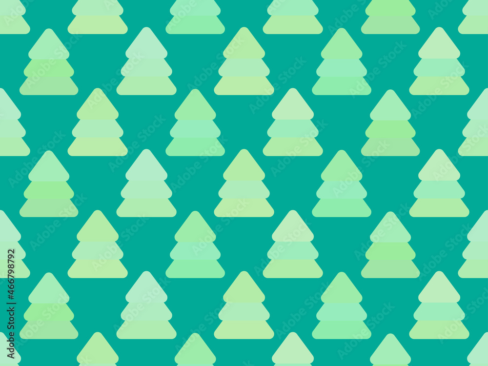 Geometric Christmas trees green color seamless pattern. Christmas and New Year pattern of fir trees. Festive design for greeting cards, wrapping paper, banners and posters. Vector illustration
