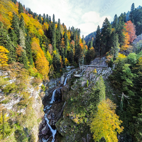 Russia, Krasnodar Territory. Sochi. Rosa Khutor Mountain Resort. Mendechiha Falls Park.
 photo