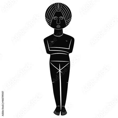 Antique goddess. Great Mother archetype. Black and white silhouette. Creative concept. Cycladic female figurine with head of ancient Roman lady.